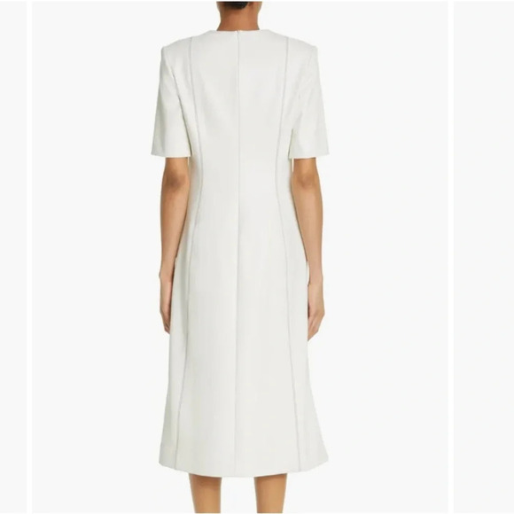 MARIA MCMANUS Topstitch Detail V-neck Midi Dress In Ivory Size 2 - Picture 2 of 12
